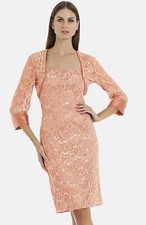 JS Collections Embellished Lace Dress & Jacket Sz 4 Rose