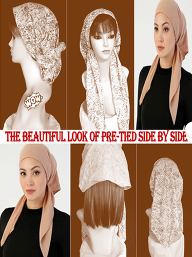 Pre-Tied TAilLS ONLY Head Scarf, Chapel. Head Cover Tichel Lace. White/Beige - Picture 4 of 8