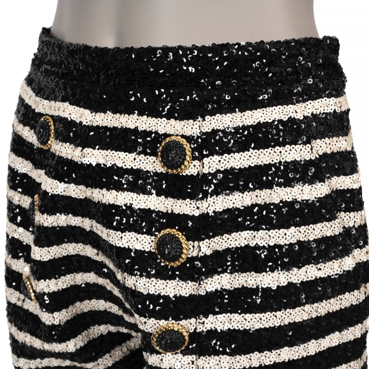 71061 auth BALMAIN black white 2024 STRIPED SEQUIN MINI