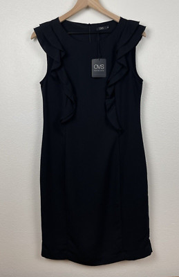 OVS Dress Womens 4 European Cocktail NWT Black Frill Pencil Professional Sheath