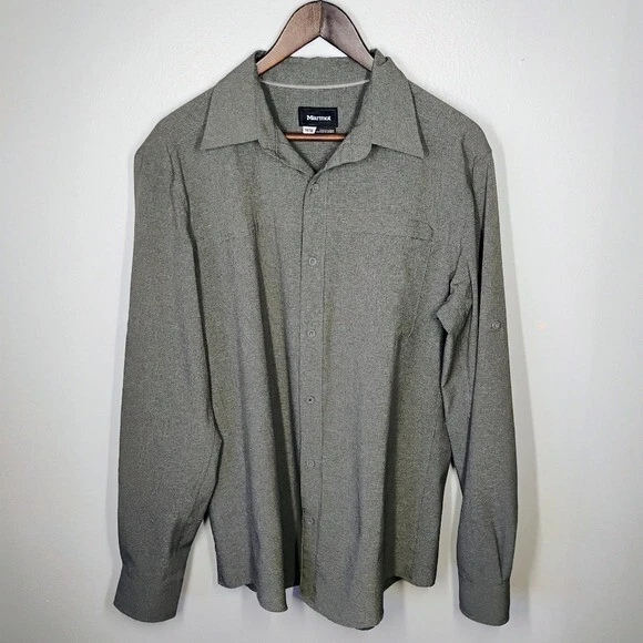 Marmot Vented Outdoor Shirt Long Sleeve Gray Hiking Fishing Men's Size Medium