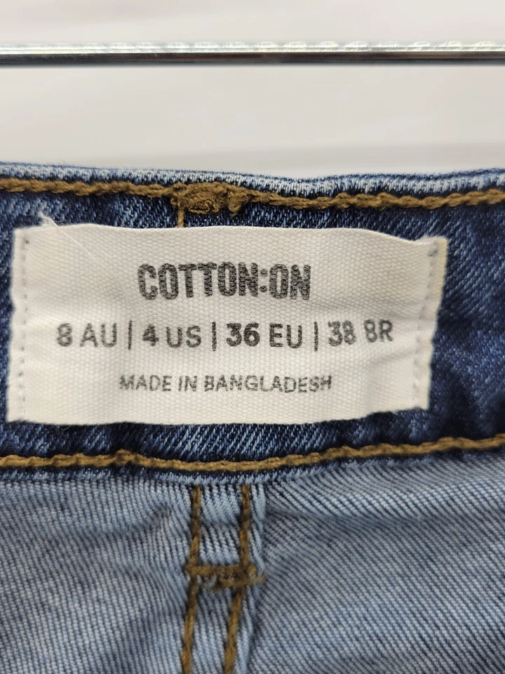 Algodón: Pantalones Cortos Para Mujer 4 Lavado Oscuro Denim Bermudas Corte Dobladillo Crudo Azul Denim Foto 3 de 4