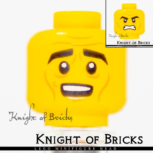 LEGO Minifigure Head YELLOW Male Boy Dual Sided Cheek Lines Surprised / Angry - 第 1/4 張圖片