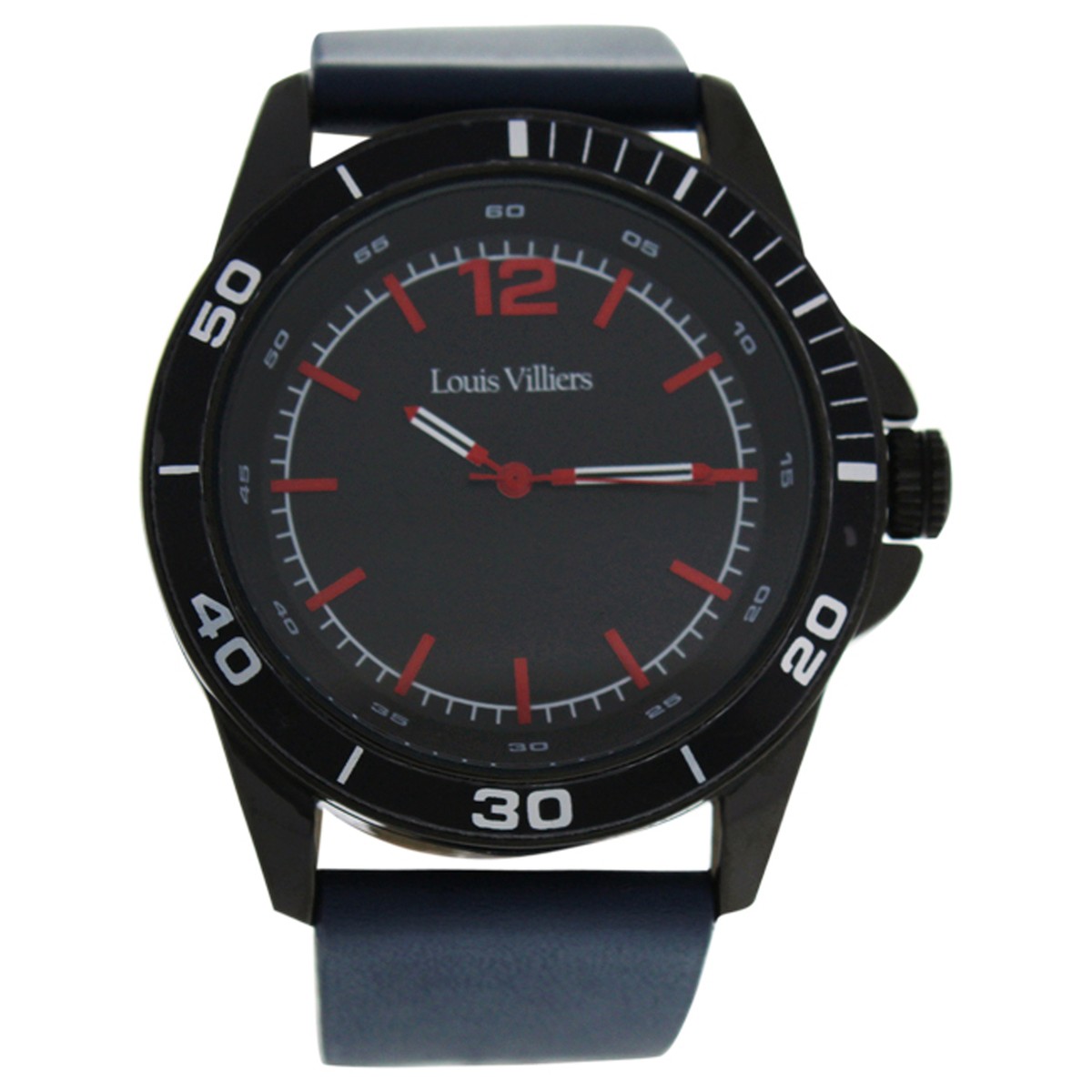 LV1003 Black/Blue Leather Strap Watch by Louis Villiers for Men