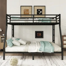 Queen Over King Size Metal Bunk Bed Loft Bed Frame with Ladder and Guardrail