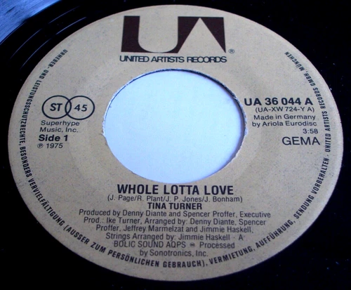 TINA TURNER whole lotta love 7"-VINYL 45rp 1975 rare GERMANY IMPORT LED ZEPPELIN