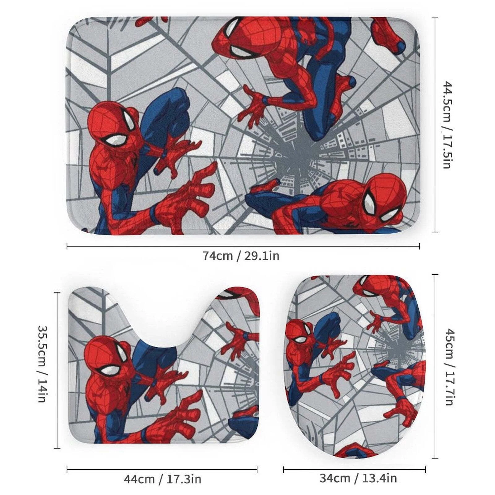 Spider-Man 4-Piece Bathroom Set Shower Curtain Toilet Lid Cover Bath Mat