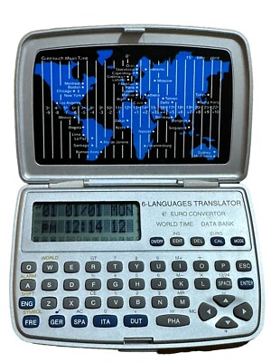 6 Language Translator Euro Convertor Spanish German Italian World time Data Bank