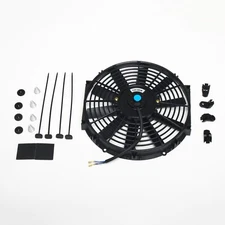 12V 80W UNIVERSAL ELECTRIC RADIATOR SLIM COOLING FAN 12" PULL PUSH ENGINE BAY BK