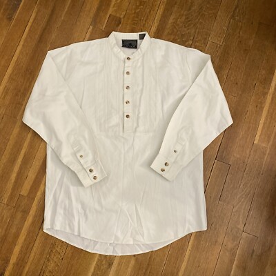 Western Shirt Pleated Spindle River Henley Ivory Long Sleeve Mens Size L  Vintage | eBay