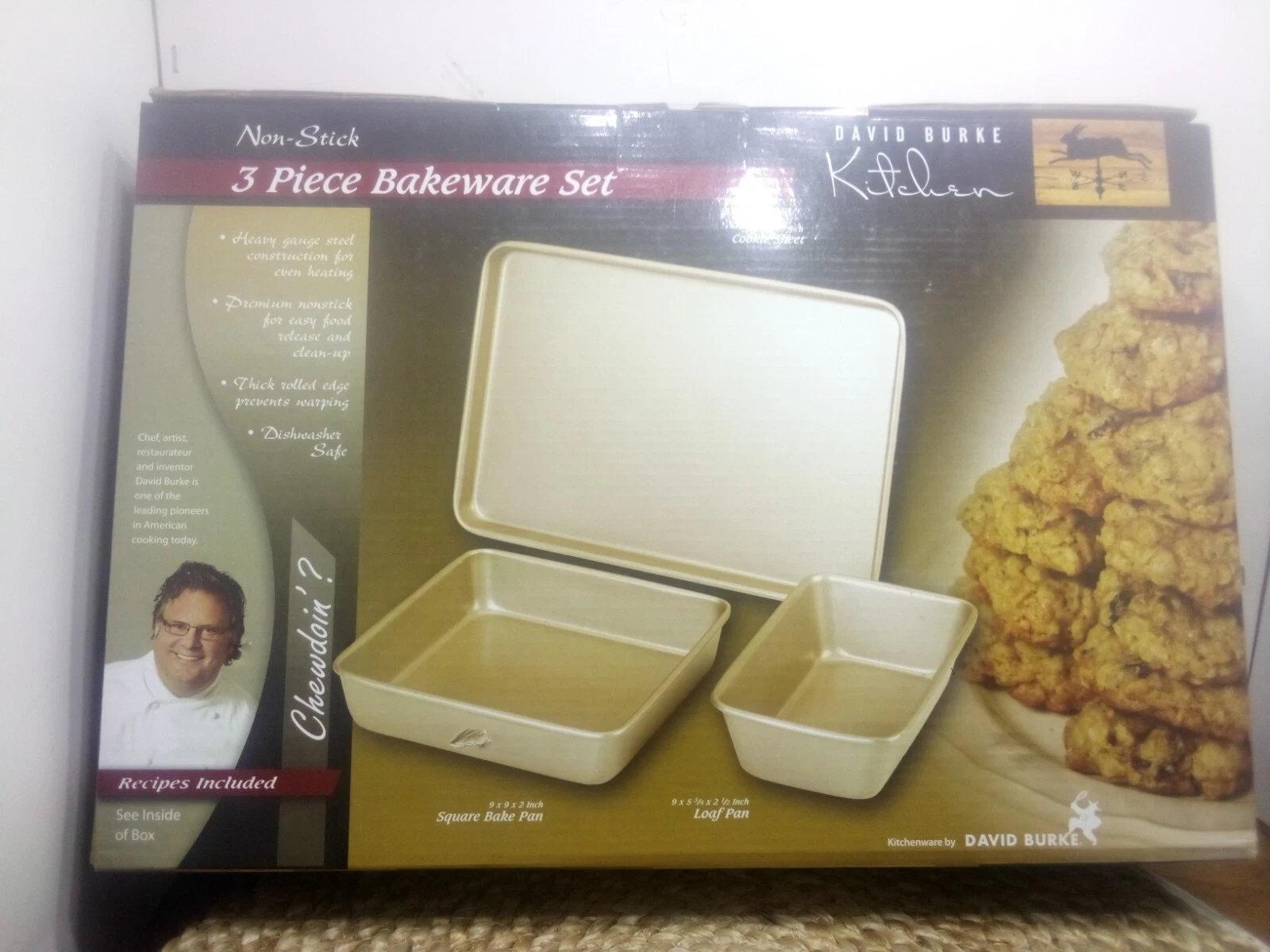 3piece Bakeware Set Cookie Sheet,Loaf Pan, Square Cake Pan David Burke Kitchen
