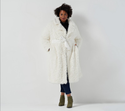 All Worthy Hunter McGrady Faux- Fur Coat with Belt-Winter White-2X
