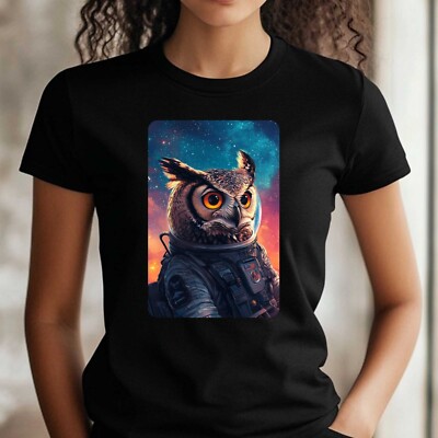 Frauen T-Shirt Eule als Astronaut Motiv Baumwolle Größe S bis 3XL