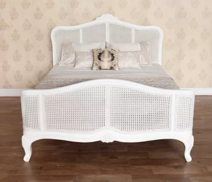 Elegance French Rattan Bed Frame Cane Bed Frame Antique White 4 6