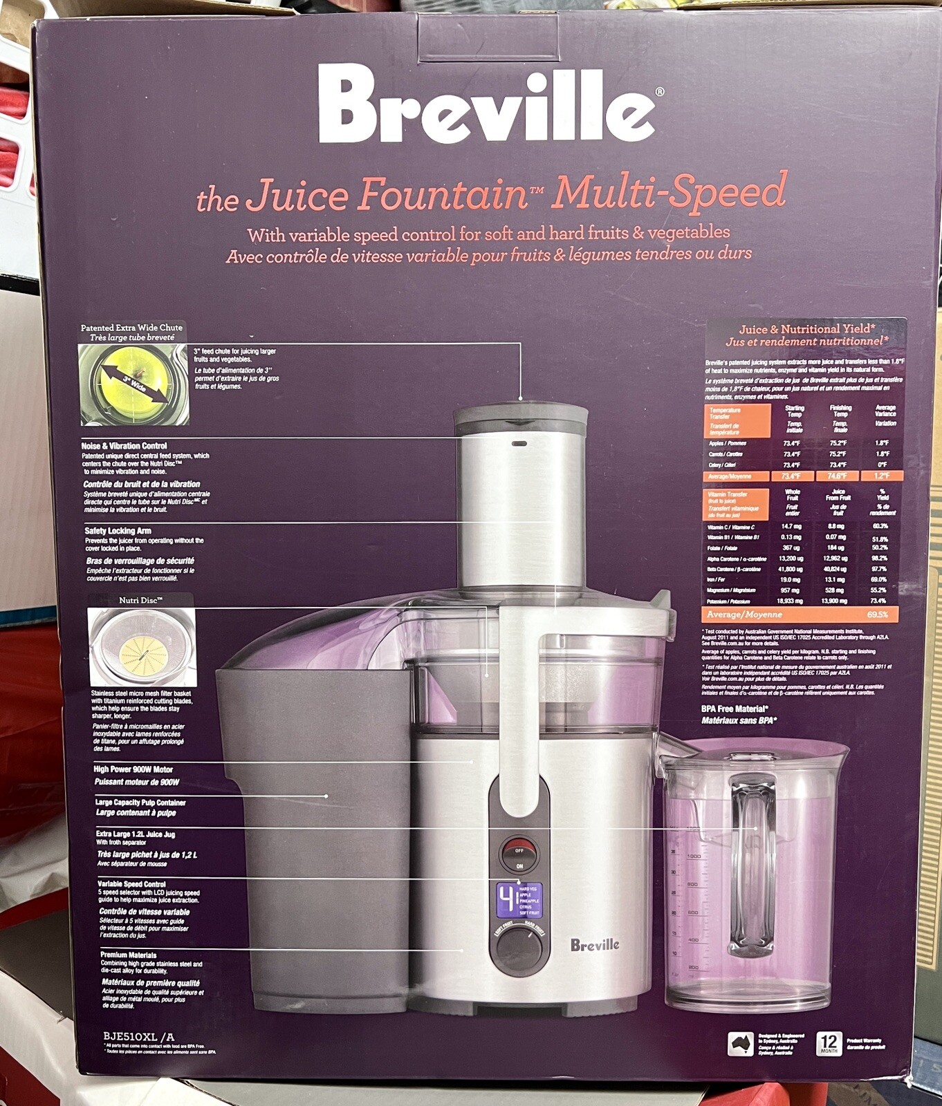 Breville Juicer Model BJE510XL Digital LED Fruit Veggie Extractor 5