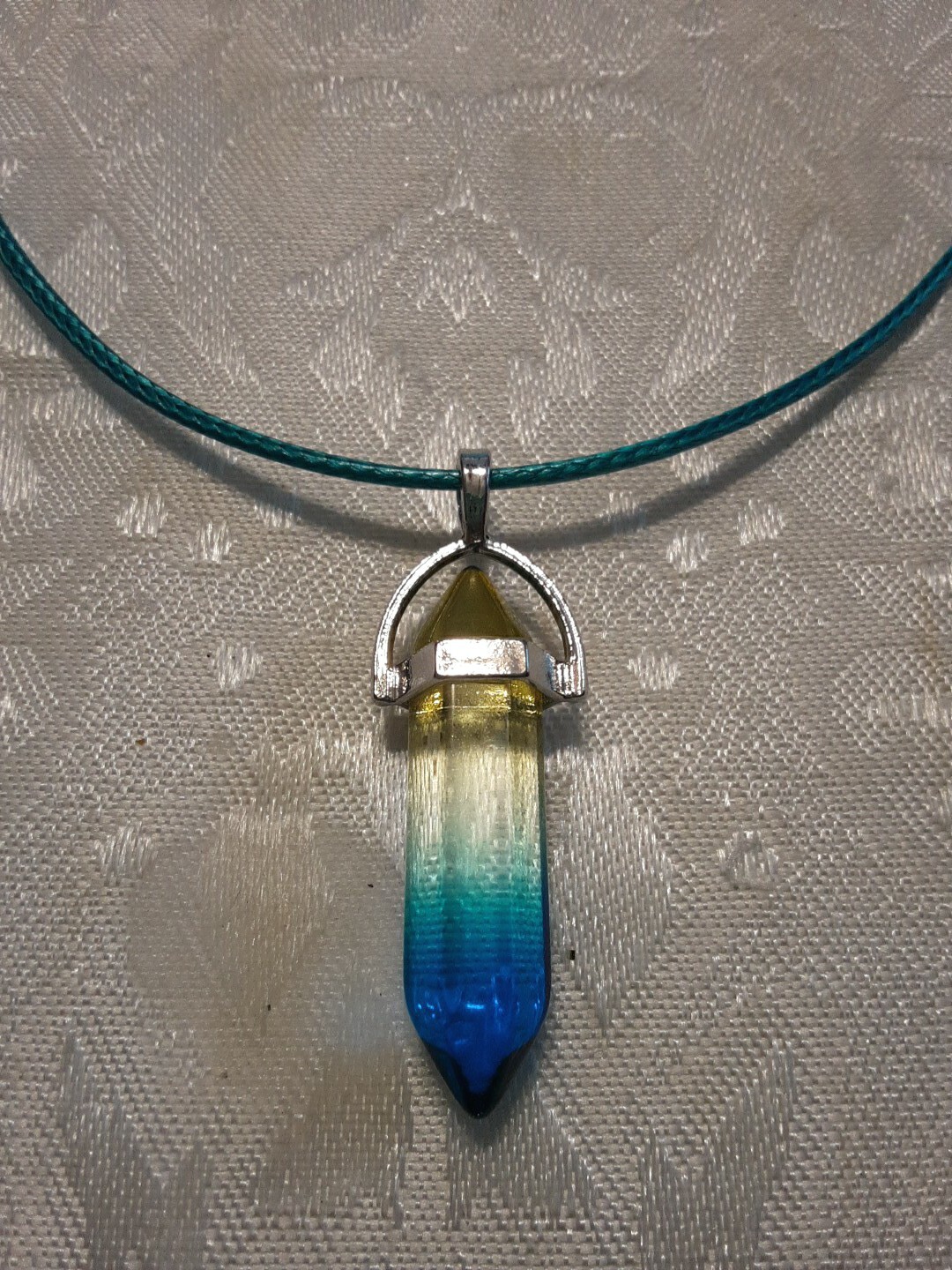 Yellow/blue Hexagonal Pendulum Chakra crystal Pen… - image 1