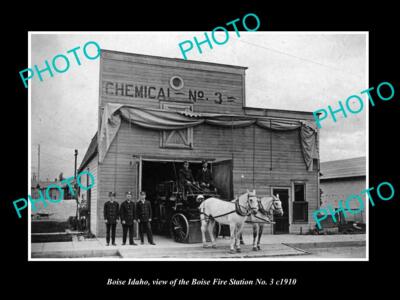 OLD LARGE HISTORIC PHOTO OF BOISE IDAHO THE No 3 FIRE DEPARTMENT STATION c1910