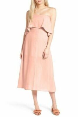 Womens Charles Henry Pink Off Shoulder Ruffle Midi A-Line Dress Slit New S 7471