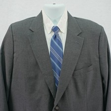 Stafford Worsted Wool Polyester Basketweave Gray 2 Silver Button Blazer 48L