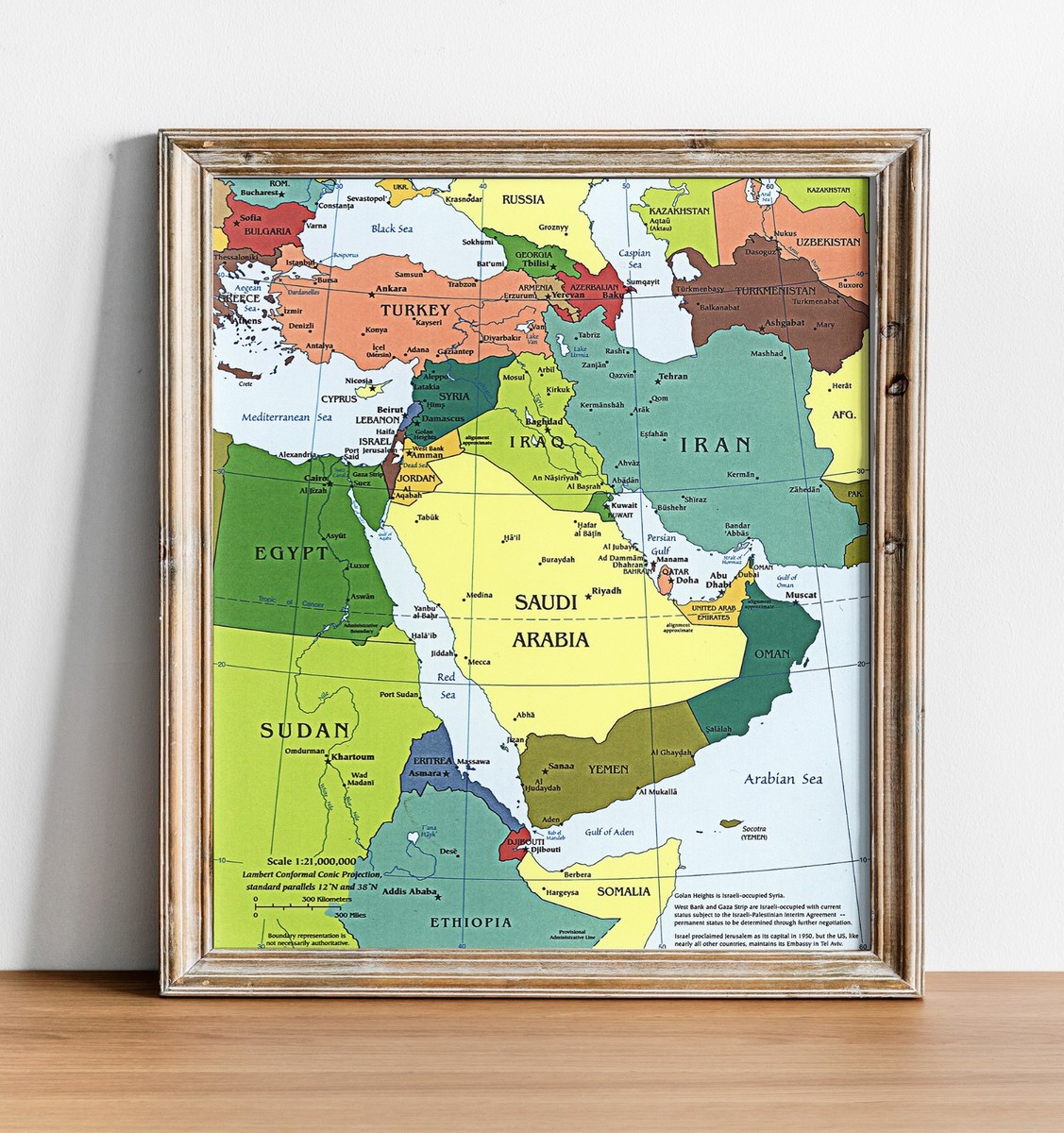 2003 CIA Map Political Middle East War Israel Gaza Iran Iraq
