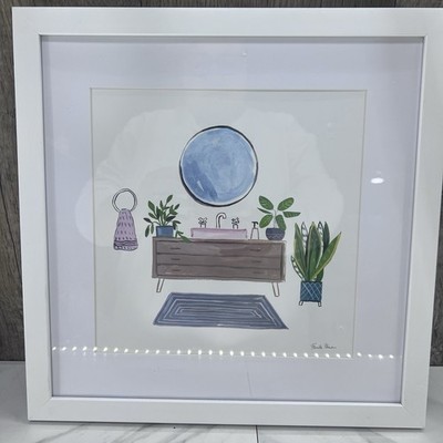 Green Bathroom print by Farida Zaman 13 x13  Bathroom Art Matted White Frame