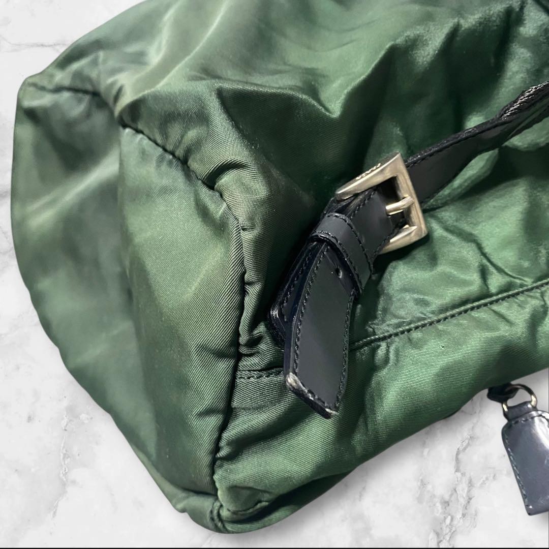 Prada Green Nylon Triangle Drawstring Backpack Au… - image 11