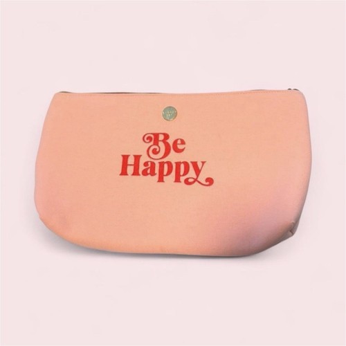 Pink "Be Happy" Zippered Makeup Bag Pouch, Zip Closure Travel Pouch