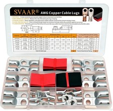Tinned Copper Lugs Kit 1/0 2 6 AWG Gauge 5/16 3/8 Stud Ring Terminals Heavy