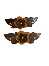NEW hair clip accessories set of 2 brown flowers floral 