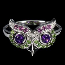 925 Sterling Silver Ring Round Amethyst 4mm Natural Gemstone Jewelry Size 8