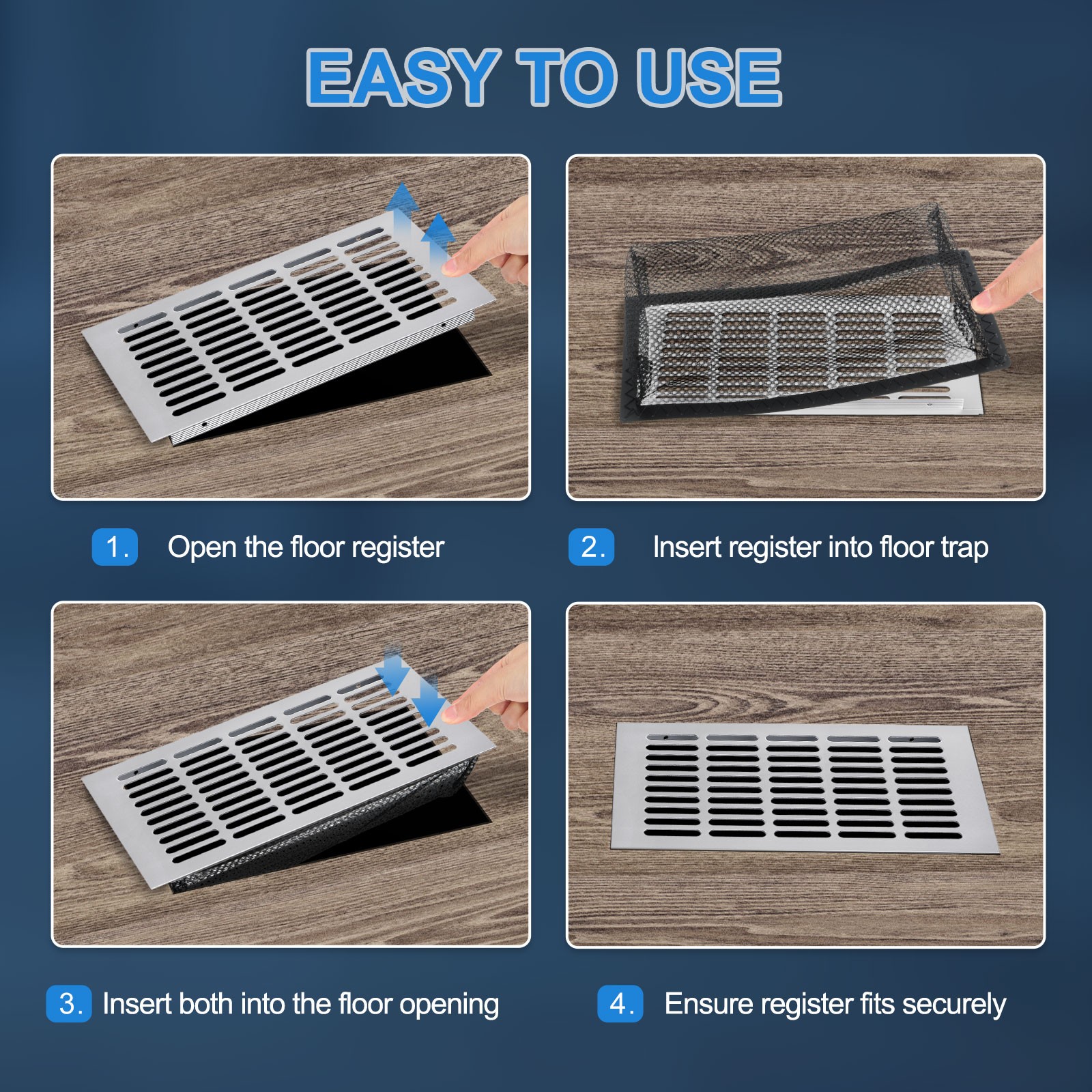 как выглядит 6 x 4"x8" Floor Register Cover Trap Floor Vent Screen Mesh Cover Black фото