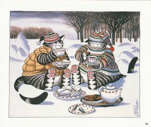 Kliban Cat Vintage 2 sided Lithograph Winter Tea, Spaghetti From "Catdreams"