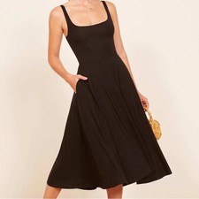 Reformation Black Rou Knit Scoop Neck Pocket Fit & Flare Midi Dress XL Capsule