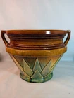 Brush McCoy Majolica Art Deco Art Pottery V Sunburst Design Planter Handles 12"