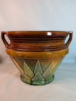 Brush McCoy Majolica Art Deco Art Pottery V Sunburst Design Planter Handles 12''