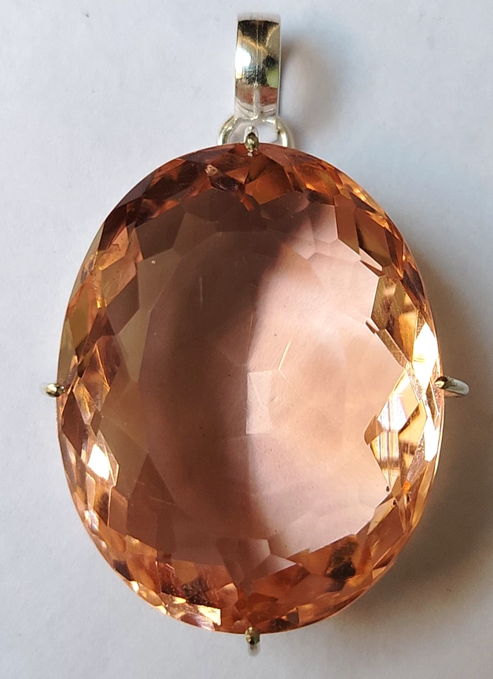 96.70 Ct. Large Oval Cut Peach Topaz 925 Sterling Silver Pendant Gift for Women - Image 2 of 4