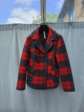 Next Red Check Boiled Wool Blend Double Breasted Blazer Jacket UK 12-14 VGC