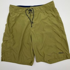 Patagonia Mens Board Shorts Olive Green Cargo Pocket Swim Trunks Size 34