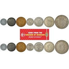 Denmark | 7 Coin Set | 1 2 5 10 25 Ore 1 Krone 5 Kroner | 1960 - 1972