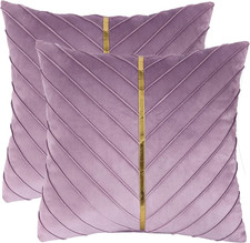 Purple Velvet Throw Pillow Covers 18 x 18 inch Pack of 2 with Gold Leather Chris