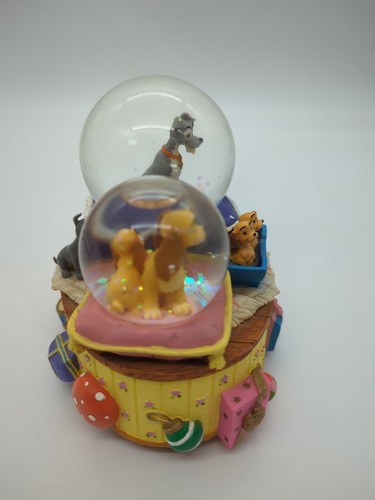 Disney Lady and The Tramp & Pups Double Snow Globe Music Box Fur Elise Enesco - Picture 6 of 11