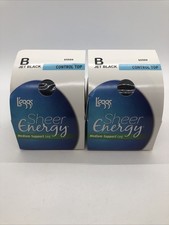 2 X Leggs Sheer Energy Pantyhose Control Top Medium Support Sz B Jet Black 65509