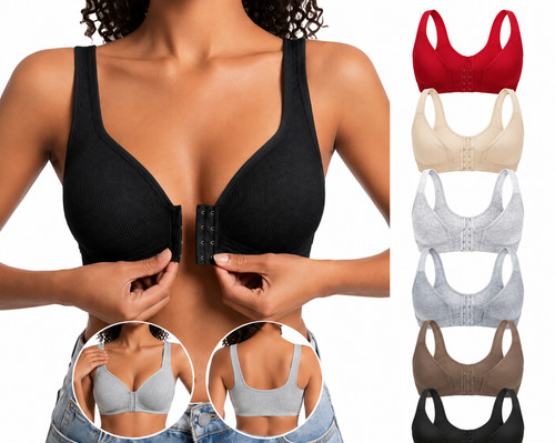 Seamless Front Closure Bra For Women Solid Wire-Free Push Up Bralette