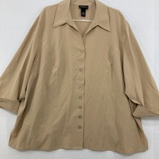 Maggie Barnes size 3X Tan Rolled Sleeve Relaxed Button Down Neutral Office