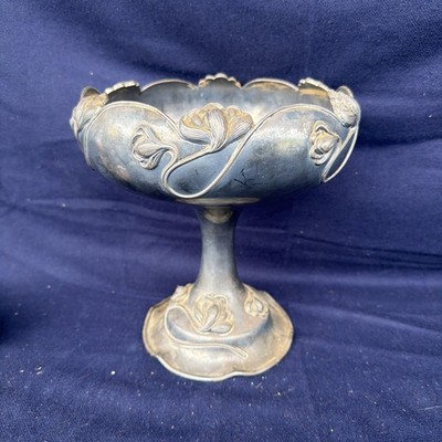 20th Century Art Nouveau Silverplate Pedestal Compote With Floral Relief