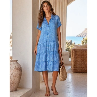 LOGO Lori Goldstein Shirt Dress Womens XLP Blue Coastal Boho Festival Minimalist - Image 1 of 4