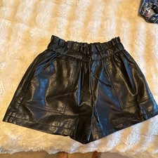 SCHH Black Faux Leather Mini Skirt Elastic Waist Drawstring Pockets