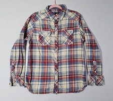 BKE Shirt Men's L Western Pearl Snap Red Blue Plaid Standard Fit Long Sleeve