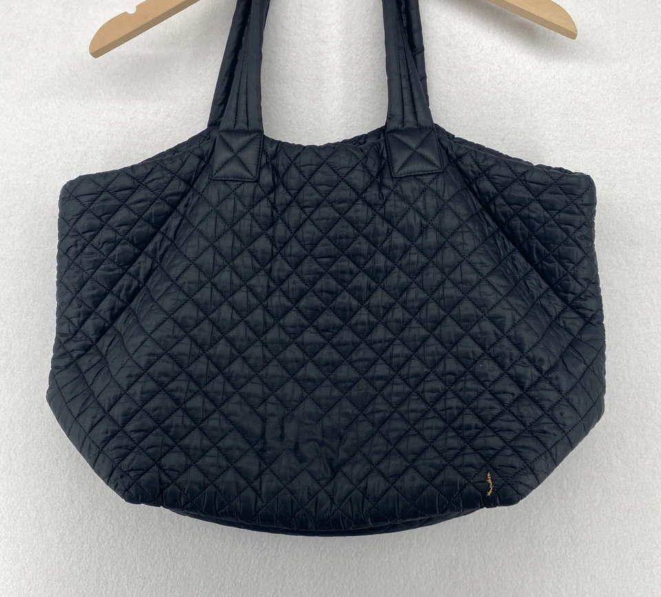 MZ WALLACE Metro Tote Quilted Nylon Leather Trims Travel Shoulder Bag Black - Image 4 of 4