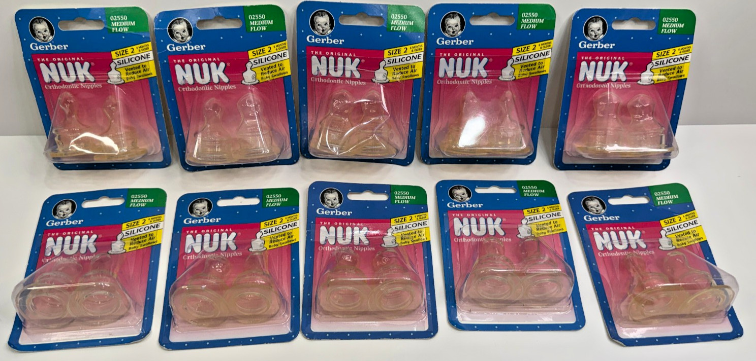 Vintage 1997 lot x 10 Gerber NUK Size 2 Latex Orthodontic Ni